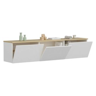 Dmora Mueble Para Tv Pianiga, 3 Puertas, 3 Compartimentos, Apertura Abatible, 160x32x35h Cm Blanco