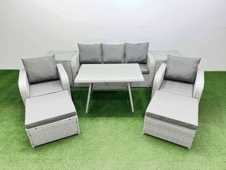 Fimous Reclining Chair 3 Seat Sofa Set Garden Furniture Set in Light Grey