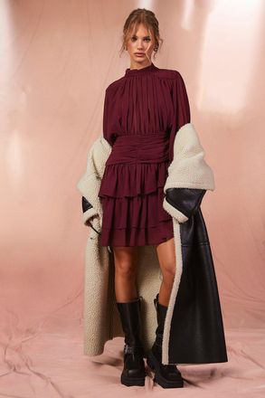 Boohoo Womens Borg Trim Maxi Aviator Coat - Black - Size 14 UK