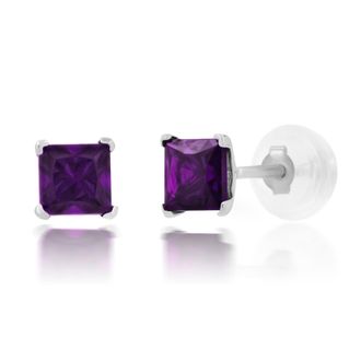 MAX + STONE 14k Yellow or White Gold 4mm Square Princess Cut Gemstone Stud Earrings