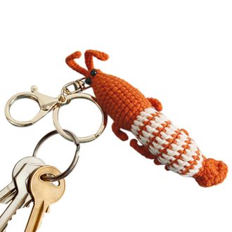 Generic Crochet Shrimp Keychain - Handmade Knitted Key Ring, Cute And Unique Shrimp Design, Soft Yarn Material With Durable Metal Chain | Perfect For Bags, Ke