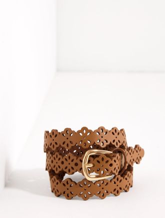 Talbots Perforated Flower Belt - Havana Tan - XL Talbots