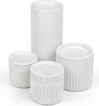 Jonathan Y Designs Noa Modern Minimalist Handmade Concrete Fluted Cylinder Planter Set in White at Nordstrom