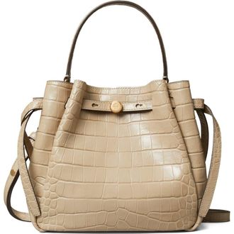 Tory Burch Romy Croc Embossed Leather Bucket Bag in Ginger Leaf at Nordstrom