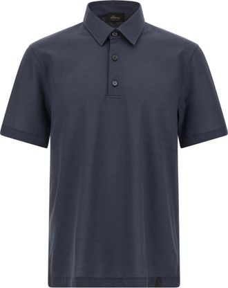 Brioni Blue Embossed Logo Polo