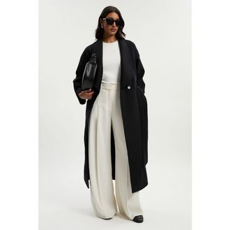 Karen Millen Petite Wrap Tailored Maxi Coat in Black at Nordstrom, Size 12P