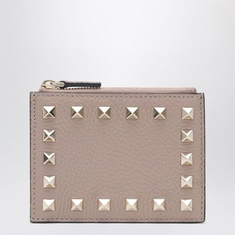 Valentino Garavani Rockstud Blush Pink Leder-Kartenetui mit Rei&szlig;verschluss