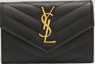 Saint Laurent YSL Monogram Small Flap Wallet in Grained Leather