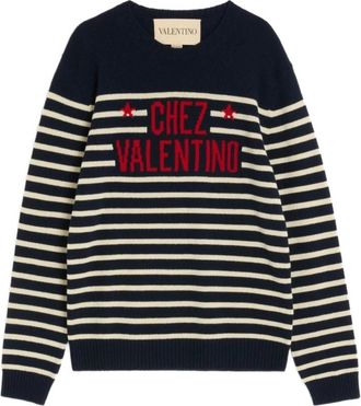 Valentino Chez Valentino Sweater - Heren - Ronde hals truien - Blauw - XL - Wol - Truien & Vesten