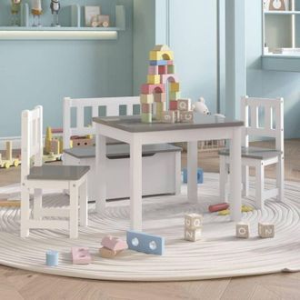 vidaXL Mesa Y Sillas Infantiles 4 Piezas Mdf Blanco Y Gris Vidaxl