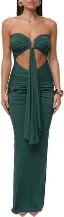 JLUXLABEL Drape Cutout Strapless Body-Con Maxi Cocktail Dress in Green at Nordstrom, Size X-Small