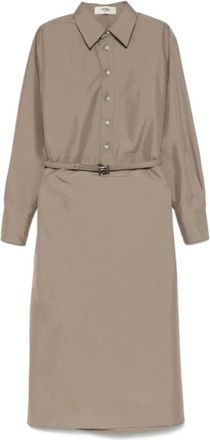 Fendi Taupe Bruine Overhemdjurk met Riem - Dames - Casual kleedjes - Bruin - S - Katoen - Kleedjes
