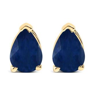 House of Brilliance 14K Gold 6x4MM Pear Shaped Gemstone Solitaire Stud Earrings in Blue Sapphire | Yellow at Nordstrom