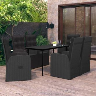 vidaXL Juego De Comedor De Jard&iacute;n 7 Piezas Con Cojines Negro Vidaxl