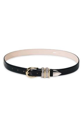 D&eacute;hanche Hollyhock Crystal Leather Belt in Black/Gold/Silver/Crystal at Nordstrom, Size Medium