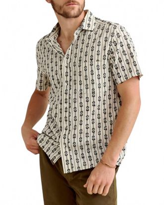 Billy Reid Short Sleeve Boucle Treme Shirt In Dobby Stripe Black/white