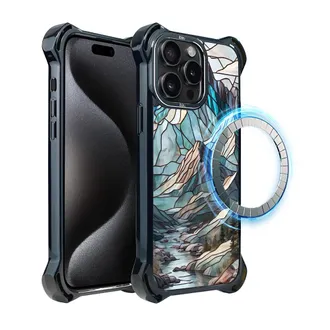 OEM Custodia Ibizu Dropguard Ultra Per Iphone 15 Pro Con Magsafe, Colori In Vetro, Mountain Stream