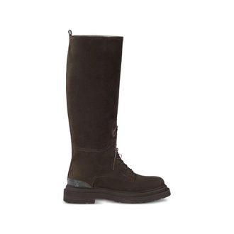 Brunello Cucinelli Schoenen, Dames, Bruin, 38 EU, Su&egrave;de, Su&egrave;de laarzen met Monili