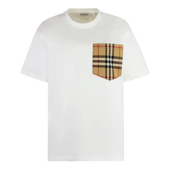 Burberry Tops, Dames, Wit, XS, Katoen, Cotton T-shirt met ronde hals