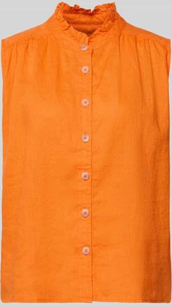 Emily van den Bergh Blusentop aus Leinen mit Stehkragen und Knopfleiste in Orange, Gr&ouml;&szlig;e 36