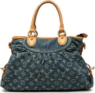 Louis Vuitton Blue Denim Leather Handbag Tote Bag (Pre-Owned)
