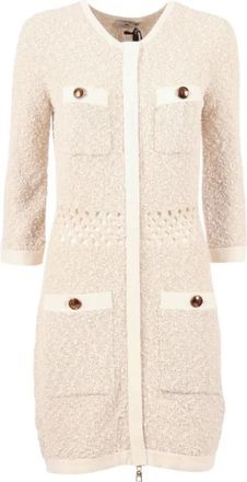 Elisabetta Franchi Vestido MC Punto Bot Dorad - Dames - Korte kleedjes - Wit - S - Kleedjes