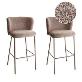 Beliani Conjunto De 2 Sillas De Bar Modernas Asiento Tapizado Sin Reposabrazos Respaldo Curvo Patas Negras Boucl&eacute; Marr&oacute;n Mina Ii