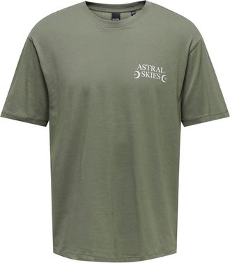 Only & Sons T-Shirt ONLY & SONS ONSKEANE RLX SS PRINT TEE NOOS, Herren, Gr. S, grau (castor gray print:astral skies), Jersey, Obermaterial: 100% Baumwolle, bedruc