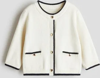 H&M Fine-knit Cardigan in Cream/black at Nordstrom, Size 18M