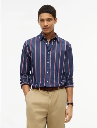 Tommy Hilfiger Mens Regular Fit Striped Shirt - Carbon Navy - XXL