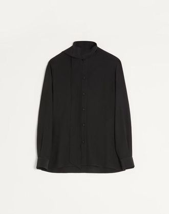 Valentino Camicia Valentino In Seta Crepe De Chine Con Collo A Sciarpa Uomo NERO 38