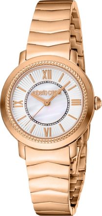 Roberto Cavalli Womens Rose Gold Quartz Silver & White MOP Watch