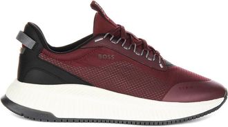 HUGO BOSS Sneakers, male, Red, 8 UK, Burgundy Textile Trainers for Men