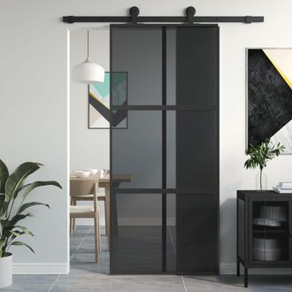 Berkfield Home Sliding Door Black 90x205 cm Tempered Glass & Aluminium