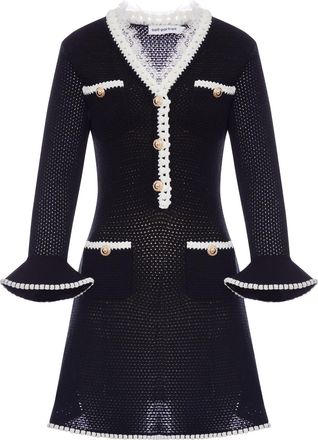Self Portrait BLACK LACE TRIM KNIT MINI DRESS - Self-portrait - Woman