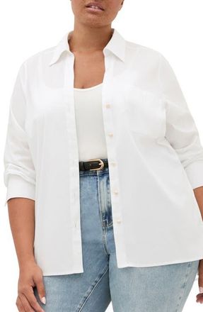City Chic Elevated Stretch Woven Button-Up Shirt in White at Nordstrom, Size Xxs