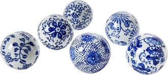 Two's Company Set Of 6 Hand-Painted Decorative Balls