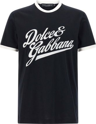 Dolce & Gabbana Velvet Logo T Shirt Blu-Uomo