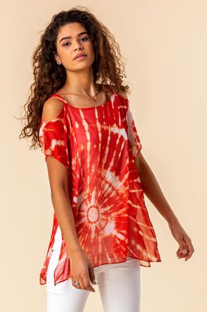 Roman Cold Shoulder Tie Dye Print Top