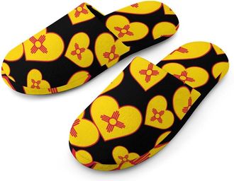 Generic New Mexico Sun Symbol Flannel Mens Slip-on Slippers Winter Warm House Shoes with Rubber Sole for Home Hotel