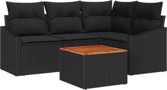 vidaXL Garden Sofa Set with Cushion 5 pcs Black Poly rattan Vidaxl
