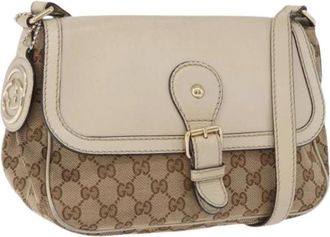 Gucci Pre-owned Vintage GG Canvas Shoulder Bag - Dames - Vintage Schoudertas - Beige - ONE Size - Leer - Vintage