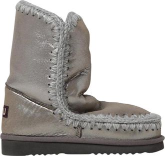 Mou Schoenen, Dames, Grijs, 39 EU, Leer, Metallic Gebreide Rand Enkellaarzen