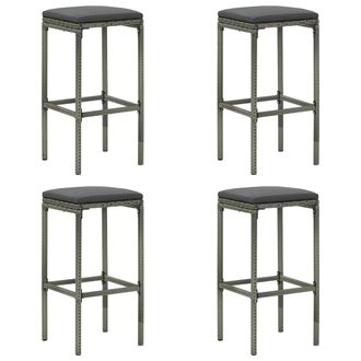 vidaXL Vidaxl - Taburetes Altos Con Cojines 4 Uds Rat&aacute;n Sint&eacute;tico Gris