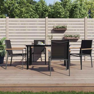 vidaXL Juego De Comedor Para Jard&iacute;n 5 Piezas Acero Y Textilene Negro Vidaxl