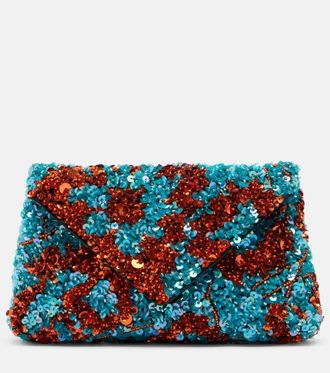 Dries Van Noten Clutch de sat&eacute;n adornado
