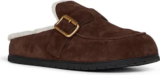 Prada Womens Mules Dark Brown Suede & Shearling Calf Leather Sandal