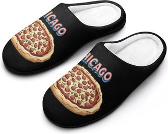 Generic Chicago And Pizza Womens Cotton Slipper Comfortable Cozy Plush Slippers Anti-Skid Indoor House Closed Toe Shoes