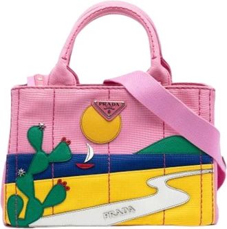 Prada Pre-owned Handbags, female, Pink, Size: ONE SIZE Pre-owned Canvas Handbag