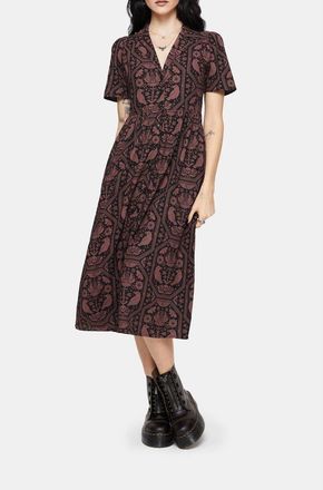 Disturbia Annabel Raven Print Midi Shirt Dress in Black at Nordstrom, Size 2